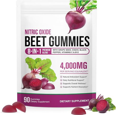Super Beet Root Gummies, Beet root capsules for Blood Pressure, Heart Health, 8 in 1 Beetroot 4,000mg with Grape Seed Extract & CoQ10, 90 Count, Healthy Energy Supplement with Elite Ingredients in Kuwait