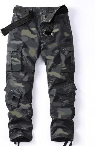 Men's Camo Cargo Work Pants Cotton Casual Tactical Ripstop Wild Outdoor Trousers with 8 Pockets 40Wx32L in Kuwait