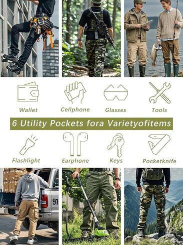 Men's Camo Cargo Work Pants Cotton Casual Tactical Ripstop Wild Outdoor Trousers with 8 Pockets 40Wx32L in Kuwait