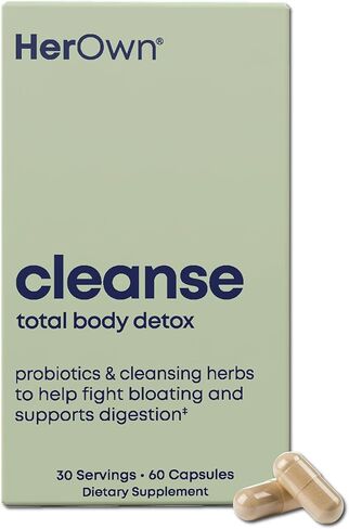 Her own Cleanse، التخلص اللطيف من السموم، يدعم صحة الأمعاء، تطهير طحالب المحيط، مزيج البريبايوتيك/البروبيوتيك، مزيج عشبي منظف، خالي من الغلوتين والصويا، نباتي، 60 كبسولة، 30 حصة، متعدد الألوان in Kuwait