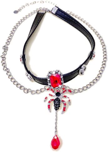 Gothic Spider Necklace for Women Exaggerated Insect Big Spider Choker Necklace Red Crystal Teardrop Tassel Statement Necklaces Halloween Jewelry Gifts in Saudi Arabia