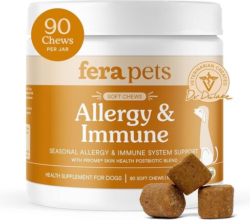 Fera Pet Organics Dog Allergy and Immune Support Supplement 90 Chews Vet Formulated with Mushrooms, Colostrum, and Postbiotics for Itchy Dog Relief and Immune Support in Kuwait