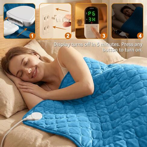 وسادة تدفئة كهربائية لآلام الظهر مقاس 32 بوصة × 24 بوصة وسادة تدفئة كبيرة جدًا لتخفيف تشنجات الدورة الشهرية والجسم والرقبة والكتف وإيقاف تلقائي لضبط درجة الحرارة وإعدادات درجة الحرارة ويمكن غسلها في الغسالة باللون الأزرق in Kuwait