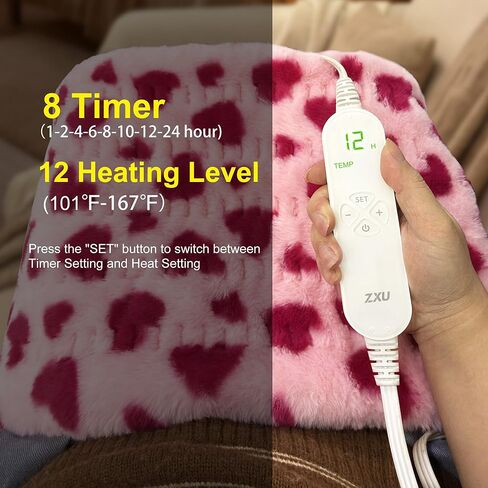 وسادة تدفئة ZXU Sherpa لتخفيف آلام الظهر والتشنجات، وسادة تدفئة لطيفة للغاية، 12 إعدادًا للحرارة، 8 إعدادات مؤقت، وسادة ساخنة ساخنة للوظيفة، نمط قلب وردي، 12 × 24 بوصة in Kuwait