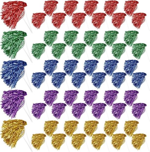 Suncalla 60 Pcs Cheerleading Pom Poms with Plastic Long Handles Bulk Cheering Metallic Foil Spirit Shakers for Sports Football Basketball Team Homecoming Squad Dance Celebration in Saudi Arabia