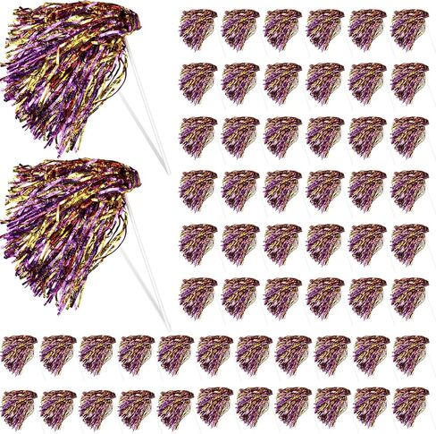 Suncalla 60 Pcs Cheerleading Pom Poms with Plastic Long Handles Bulk Cheering Metallic Foil Spirit Shakers for Sports Football Basketball Team Homecoming Squad Dance Celebration in Saudi Arabia