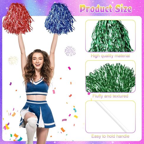 Suncalla 60 Pcs Cheerleading Pom Poms with Plastic Long Handles Bulk Cheering Metallic Foil Spirit Shakers for Sports Football Basketball Team Homecoming Squad Dance Celebration in Saudi Arabia