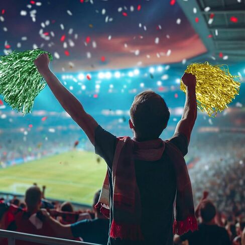 Suncalla 60 Pcs Cheerleading Pom Poms with Plastic Long Handles Bulk Cheering Metallic Foil Spirit Shakers for Sports Football Basketball Team Homecoming Squad Dance Celebration in Saudi Arabia