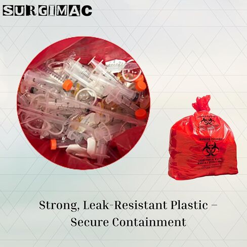 SurgiMac 10-15 Gallon Red Infectious Waste Bag - Heavy Duty 24x32 Inch, 1.25 Mil Thickness - Biohazard Disposal Bag for Medical, Laboratory, and Industrial Use | 250 Count in Saudi Arabia
