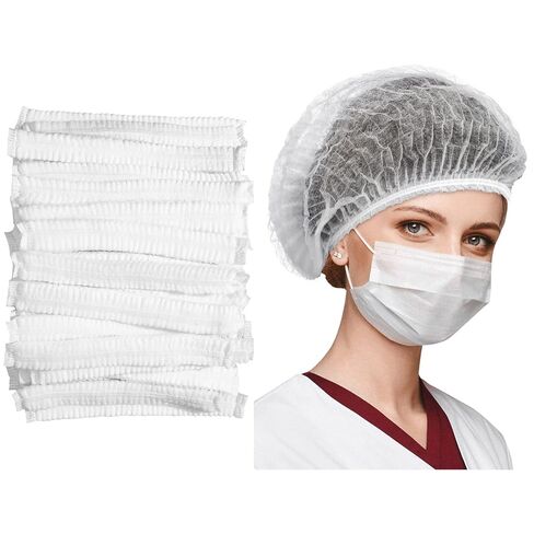 300 Pcs Disposable Bouffant Cap 24 Inch Non Woven Hair Net Caps Elastic Hair Cover Net for Hospital Salon Spray Tan Home Industries Cosmetics Kitchen Cooking (White Color) in Saudi Arabia