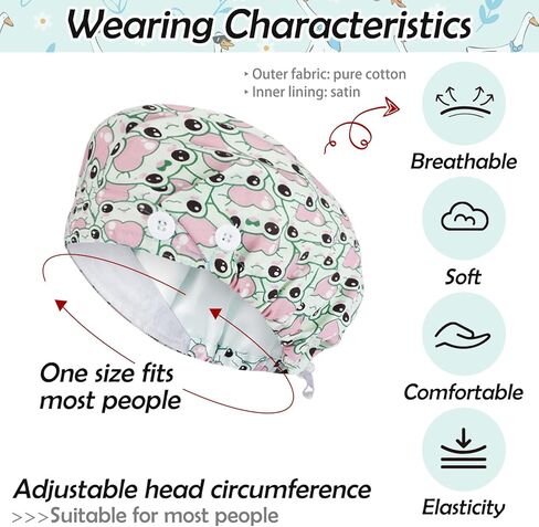 6 Pcs Satin Lined Scrub Caps Women Nurse Surgical Hat with Buttons Adjustable Working Cap Bouffant Nursing Hats in Saudi Arabia