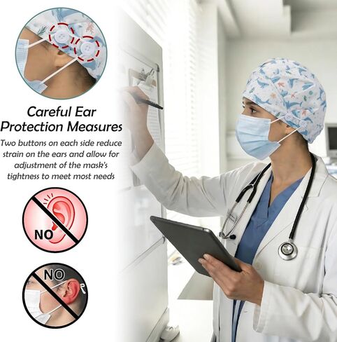 6 Pcs Satin Lined Scrub Caps Women Nurse Surgical Hat with Buttons Adjustable Working Cap Bouffant Nursing Hats in Saudi Arabia