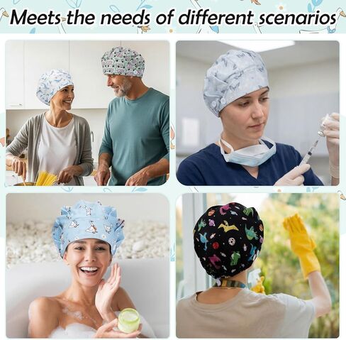 6 Pcs Satin Lined Scrub Caps Women Nurse Surgical Hat with Buttons Adjustable Working Cap Bouffant Nursing Hats in Saudi Arabia