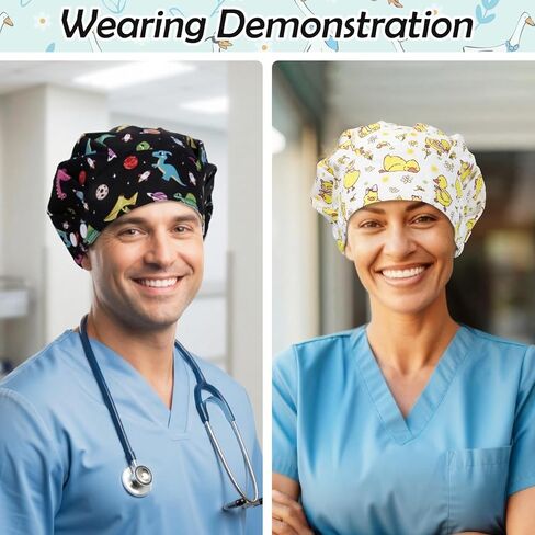 6 Pcs Satin Lined Scrub Caps Women Nurse Surgical Hat with Buttons Adjustable Working Cap Bouffant Nursing Hats in Saudi Arabia