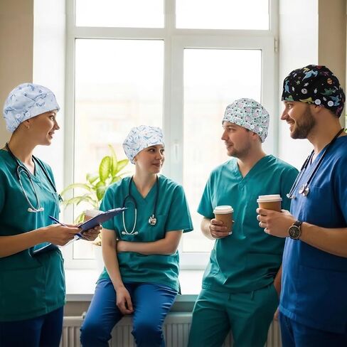 6 Pcs Satin Lined Scrub Caps Women Nurse Surgical Hat with Buttons Adjustable Working Cap Bouffant Nursing Hats in Saudi Arabia