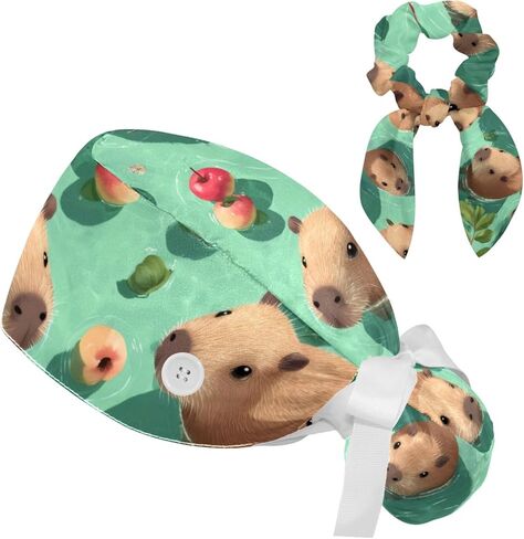 Surgical Caps for Women, Scrub Caps Women, Lovely Cartoon Animals, Bouffant Nurse Cap Ponytail in Saudi Arabia