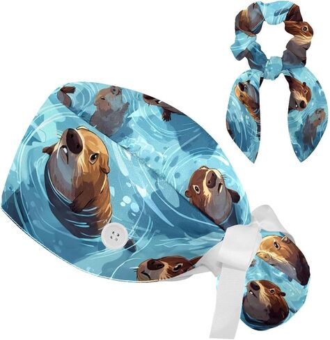 Surgical Caps for Women, Scrub Caps Women, Lovely Cartoon Animals, Bouffant Nurse Cap Ponytail in Saudi Arabia
