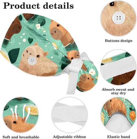 Surgical Caps for Women, Scrub Caps Women, Lovely Cartoon Animals, Bouffant Nurse Cap Ponytail in Saudi Arabia