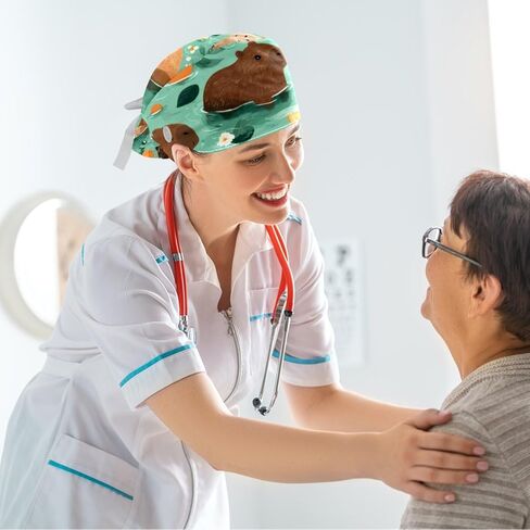 Surgical Caps for Women, Scrub Caps Women, Lovely Cartoon Animals, Bouffant Nurse Cap Ponytail in Saudi Arabia