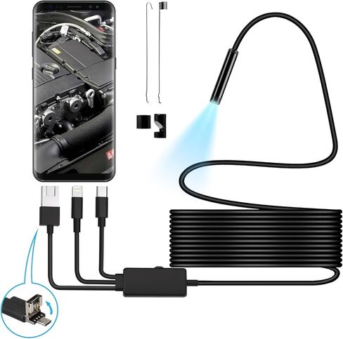 4in1 Endoscope Camera with Light, Borescope for iPhone Andriod PC, 1920HD Endoscope Camera for iPhone with 8 Adjustable LED Lights, IP67 Waterproof Inspection Industrial Borescope Tool (Single Lens) in Saudi Arabia