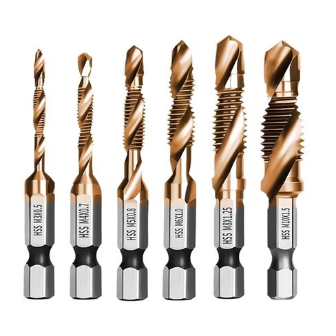 Tap Drill Bits Set Titanium Plated Hex Shank HSS Countersink Thread Metric Screw Machine Compound M3 M4 M5 M6 M8 M10 Hand Tools(M6x1.0 Silver) in Saudi Arabia