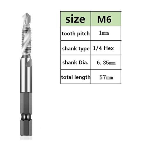 Tap Drill Bits Set Titanium Plated Hex Shank HSS Countersink Thread Metric Screw Machine Compound M3 M4 M5 M6 M8 M10 Hand Tools(M6x1.0 Silver) in Saudi Arabia
