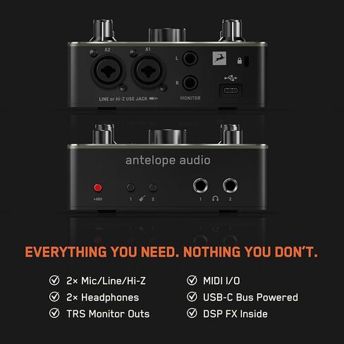 واجهة صوت Antelope Audio Zenith 2 USB-C للجيتار والغناء والبث والبث الصوتي، تتميز بمكبرات صوت من درجة الاستوديو وإعدادات مسبقة وتأثيرات | تسجيل سهل للمبتدئين in Kuwait