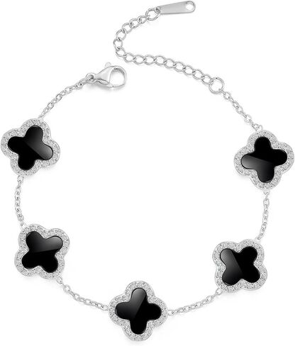 سوار شيني بأربع أوراق البرسيم للنساء | سوار وصلة زركونيا مكعب مطلي بالذهب عيار 18 قيراط | هدية مجوهرات لاكي من 4 أوراق لها in Kuwait