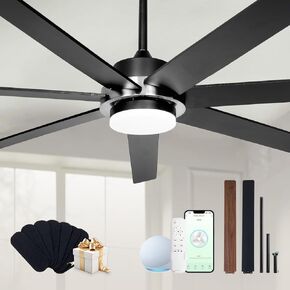 72Inch Large Black Ceiling Fans with Light and Remote Control,8 Wooden Blades,6-Speed,3CCT,Quiet Reversible DC Motor Indoor Outdoor Ceiling Fan for Patio/Living Room/Garden in Kuwait