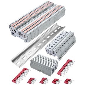 ST2-2.5/2x2 موصلات طرفية زنبركية مزدوجة DIN كتلة طرفية للسكك الحديدية، موصل أسلاك سلك بدون براغي من النوع PT مع 10 أغطية 10 توقفات نهائية 6 وصلات قفز 56 قطعة in Kuwait