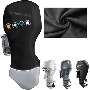 غطاء محرك خارجي، غطاء كامل لمحرك القارب 1200D مع بطانة قطنية ناعمة تناسب محرك 60-100 حصان، مقاوم للماء وشديد التحمل، غطاء محرك قارب مقاوم للرياح مع رباط مرن، سحاب، أسود رمادي in Kuwait