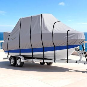 غطاء قارب T Top، غطاء قارب صلب مقاوم للماء عالي التحمل 1400D مع أبازيم معدنية وغطاء محرك لقارب وحدة التحكم المركزية مع سقف T TOP، يناسب 20'-22'L & 106 بوصة عرض، رمادي in Kuwait
