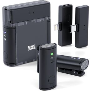 ميكروفون Lavalier لاسلكي لأجهزة iPhone/Android مع Lightning/USB C(2 TX+2 RX+حافظة شحن)، ميكروفون صغير مع خاصية إلغاء الضوضاء، بطارية 35 ساعة، ميكروفون مثبت على طية الصدر لتسجيل الفيديو in Kuwait