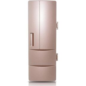 ثلاجة صغيرة محمولة ومبردة ودافئة - ثلاجة صغيرة حرارية باللون الذهبي الوردي مقاس 4.7 × 3.3 × 9.8 بوصة للعناية بالبشرة ومستحضرات التجميل والمشروبات والمكتب والسيارة - ثلاجة ذات استخدام مزدوج in Kuwait