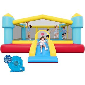 VEVOR Inflatable Bounce House, Outdoor High Quality Playhouse Trampoline, Jumping Bouncer with Blower, Slide, and Storage Bag, Family Backyard Bouncy Castle, for Kid Ages 3–8 Years, 160x94x96 inch in Kuwait