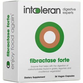 Intoleran Fibractase 1200 إنزيمات هضمية - 36 كبسولة | ملحق لعدم تحمل الفركتانز والجلاكتانز | يساعد على هضم الكربوهيدرات؛ حبوب وبقوليات وبصل وثوم وقمح | نقي ونباتي in Kuwait