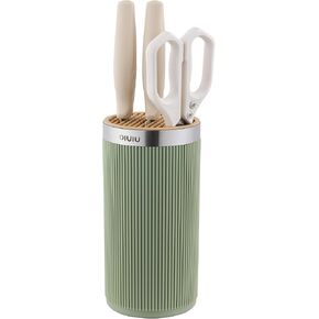 كتلة السكاكين بدون سكاكين، حامل كتلة السكاكين المستدير العالمي من OLULU، منظم تخزين السكاكين لتوفير المساحة لسطح الطاولة (لون أخضر + أصفر أنيق) in Kuwait