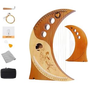 Lyre Harp Kit - 19-String Mini Harp Ergonomic Lap Harp Instrument with Tuner & Picks, Moon Design Traditional Classic Stringed Instruments (Brown) in Saudi Arabia