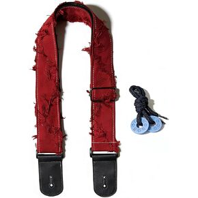 Guitar Strap, red individualistic freedom fringe Cotton Guitar Strap with leather at both ends for bass, electric and acoustic guitars, comes with two strap anti-slip pads in Saudi Arabia