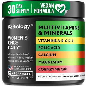 Daily Multivitamin for Energy & Immune Support - Zinc, Vitamins A B6 B12 C D E, Biotin, Lutein, Folate, Folic Acid, Selenium, Copper, Calcium 25mg - Multimineral Supplement for Women Men, 60 Capsules in Kuwait