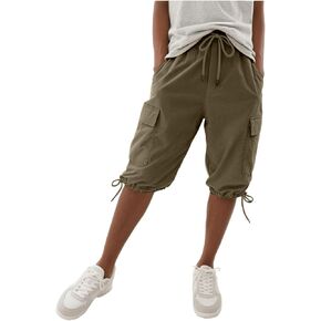 GOKKILRW Womens Bermuda Cargo Shorts Knee Length Elastic Waist Drawstring Work Short Pants Summer Pedal Pushers with Pockets in Kuwait