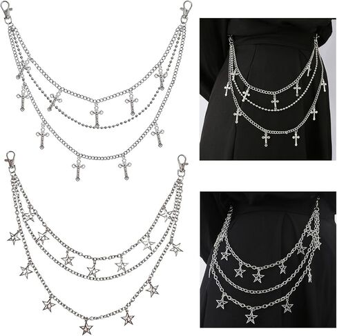 2 Pack Jean Chains for Men, Wallet Chains with Cross Sword Charms and Rivet Design, Punk Pants Chains for Hip Hop and Rock Style, Vintage Metal Clothing Accessories in Kuwait