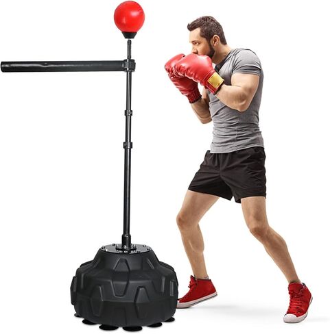 Solid Reflex Bag Boxing Speed 45-80in Trainer Punching Bag Spinning Bar Training Boxing Ball with Reflex Bar Free Standing Adjustable Height for Adult Youth Red in Saudi Arabia