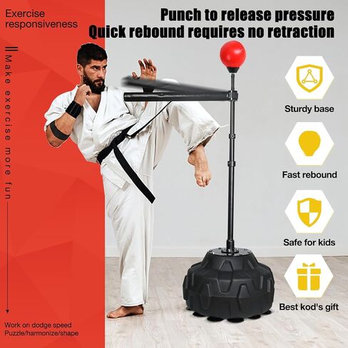 Solid Reflex Bag Boxing Speed 45-80in Trainer Punching Bag Spinning Bar Training Boxing Ball with Reflex Bar Free Standing Adjustable Height for Adult Youth Red in Saudi Arabia