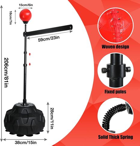 Solid Reflex Bag Boxing Speed 45-80in Trainer Punching Bag Spinning Bar Training Boxing Ball with Reflex Bar Free Standing Adjustable Height for Adult Youth Red in Saudi Arabia