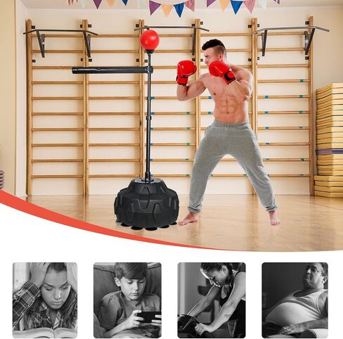 Solid Reflex Bag Boxing Speed 45-80in Trainer Punching Bag Spinning Bar Training Boxing Ball with Reflex Bar Free Standing Adjustable Height for Adult Youth Red in Saudi Arabia