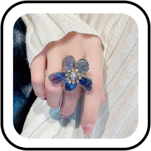 GYRMMUE Sparkling Crystal Flower Ring for Women Large Rose Blossom Ring Adjustable Flower Wrap Statement Ring Boho Y2k Jewelry Wedding Birthday Christmas in Saudi Arabia
