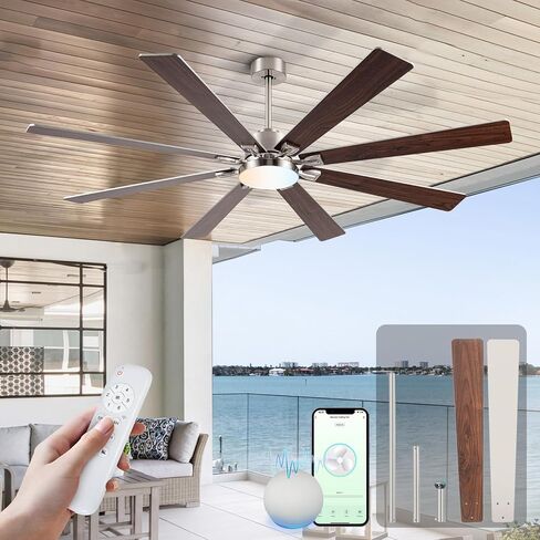 72Inch Large Black Ceiling Fans with Light and Remote Control,8 Wooden Blades,6-Speed,3CCT,Quiet Reversible DC Motor Indoor Outdoor Ceiling Fan for Patio/Living Room/Garden in Saudi Arabia