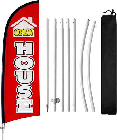 Open House Flags for Real Estate, Open House Flag with Pole Kit, Ground Stake, Real Estate Agent Supplies, Windless Open House Banner, Open House Sign for Business (Red) in Saudi Arabia