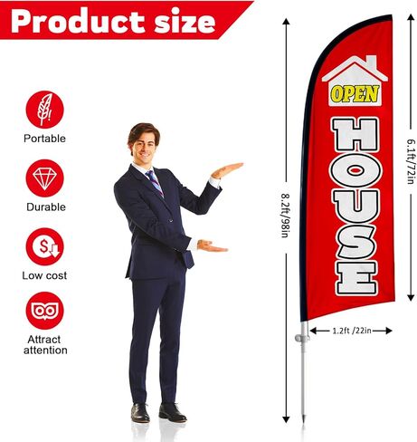 Open House Flags for Real Estate, Open House Flag with Pole Kit, Ground Stake, Real Estate Agent Supplies, Windless Open House Banner, Open House Sign for Business (Red) in Saudi Arabia